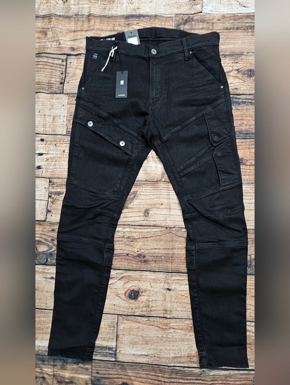 G-Star RAW Airblaze 3D Skinny Cargo Denim Jeans Super Stretch Black 36x34 NWT